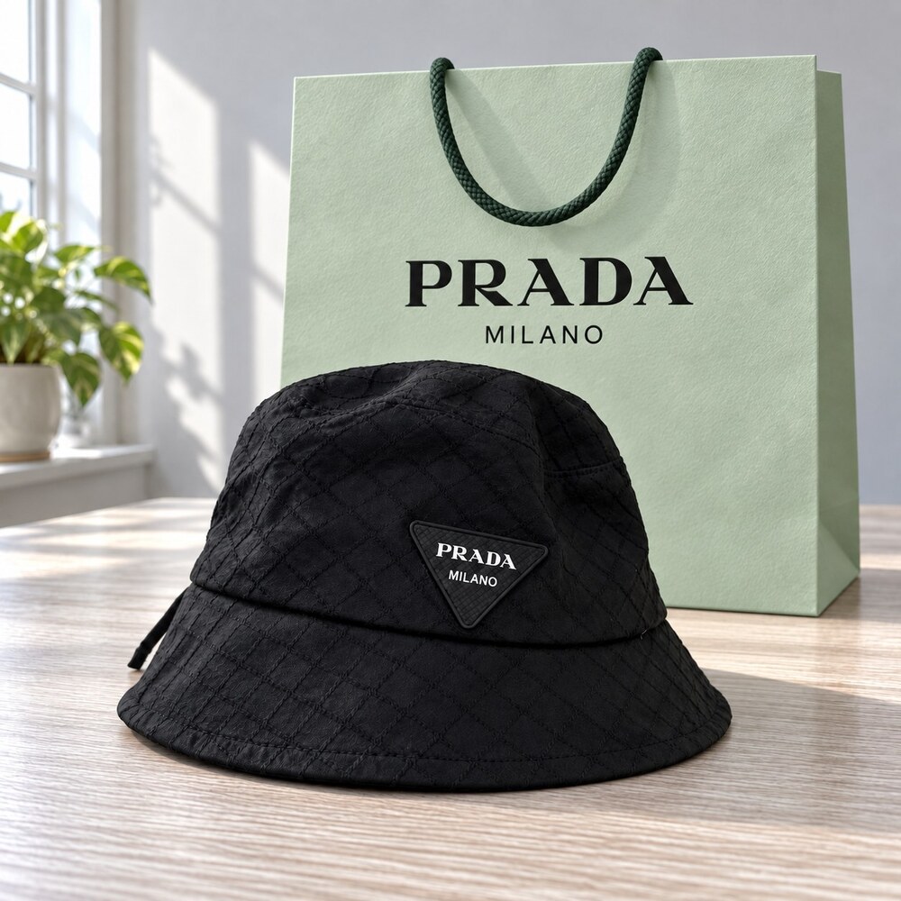 Prada Black Diamond-Texture Bucket Hat - Picture 1 of 6